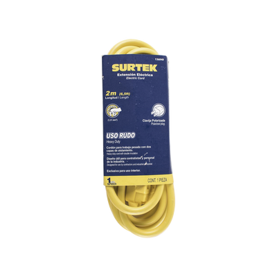 [SYS-136040] Extensión Eléctrica de Uso Rudo 2 metros / 127 V CA 10 A Máximo /  Color Amarillo.