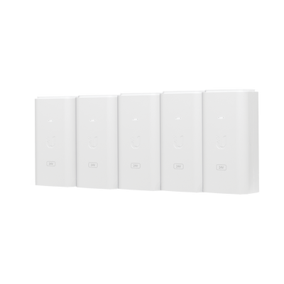 [POE-24-12W-5P] 5 Unidades del Adaptador PoE Ubiquiti de 24 VDC, 0.5 A con puerto Gigabit, color blanco