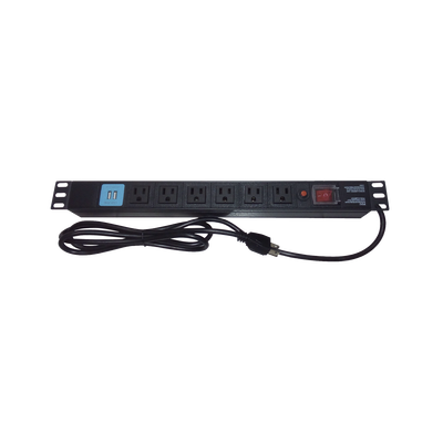 [THTCM6CUSB] Tomacorriente Horizontal (PDU) de 6 contactos (NEMA 5-15R) + 2 USB para instalación en Rack de 19", 1UR, 125 Vca/ 15 A (THE0040091001001)