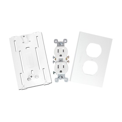 [TEK-100-DUPLEX] Contacto eléctrico doble, soporte y tapa color blanco de PVC auto extinguible,  para canaleta TEK100 (5591-10200) 