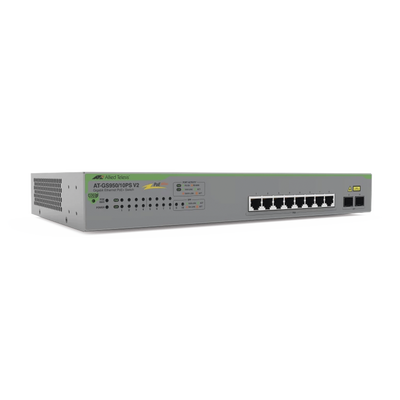[AT-GS950/10PS-V2-10] Switch PoE+ Gigabit WebSmart de 10 puertos 10/100/1000 Mbps (2 x Combo) + 2 puertos gigabit SFP (Combo), 75 W