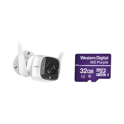 [TAPOC310/WD32] Kit de Cámara IP Wi-Fi / Incluye 1 Pieza Modelo TAPOC310 / 2 Megapixel / Audio Doble Vía / Utiliza la App Tapo / 1 Memoria Micro SD Modelo WD32MSD 