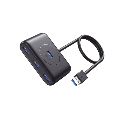 [20291] HUB USB-A 3.0 4 en 1 | 4 Puertos USB-A 3.0 (5Gbps) | Entrada USB-C (PD 5V2A) | Cable de 1 Metro | Indicador Led | Ideal para Transferencia de Datos | Entrada USB-C para alimentar equipos de mayor consumo | Color Negro.