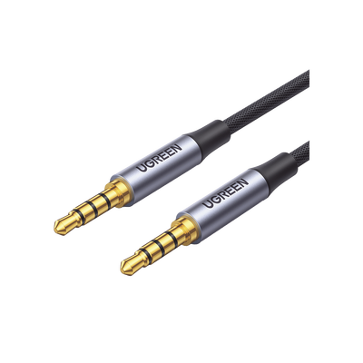 [20782] Cable Auxiliar de 3.5mm / Cable Audio Estéreo / Núcleo de Alambre de Cobre Esmaltado / Carcasa de Aluminio Azul + Nylon Trenzado /  Soporta Micrófono / 2 Metros