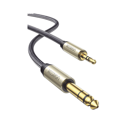 [10625] Cable Audio Estéreo 3.5mm (1/8") TRS a 6.35mm (1/4") TS / 1 Metro / Audio de Hi-Fi / Trenza de Nylon / Blindaje Múltiple / Caja de Aleación Zinc / Núcleo de Cobre Puro / Compatibilidad Universal