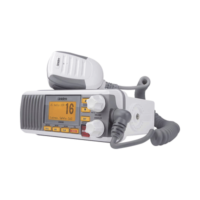 [UM-385] Radio Móvil Marino VHF, color blanco, Tx: 156.025 - 157.425 MHz, Rx: 156.050 - 163.275 MHz, 25W de potencia, sumergible IPX4 incluye micrófono y cable de alimentación