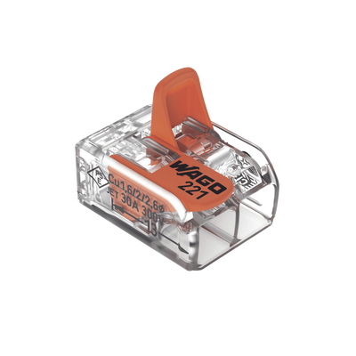 [221-612] Borne de Conexión con Palancas / Serie 221 / 6 mm² Máximo / 30 A / 300 V / Transparente / T85 / CAGE CLAMP® / Conexión Lateral