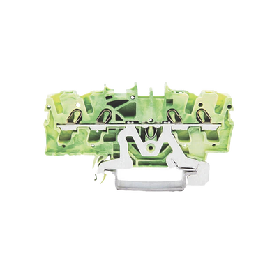 [2002-1407] Borna de Tierra / 4 Conductores / 2.5 mm² / Push-in CAGE CLAMP® / Aplicaciones Ex e II / Marcaje Lateral y Central / Carril DIN 35 x 15 y 35 x 7.5 / Verde-Amarillo
