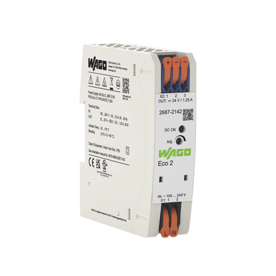 [2687-2142] Fuente de Alimentación Eco 2 / Monofásica / 24V DC / 1.25A / 30W / Push-in CAGE CLAMP® / Carril DIN / SELV-PELV / IP20
