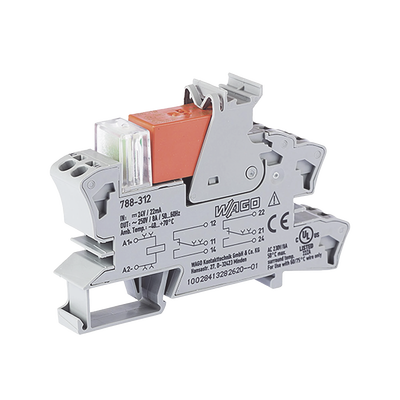 [788-312] Módulo con Relé / 24 VCC / 2 Inversores / 8 A Corriente Continua / Montaje Riel DIN 15 mm / Indicador LED Rojo / Push-in CAGE CLAMP