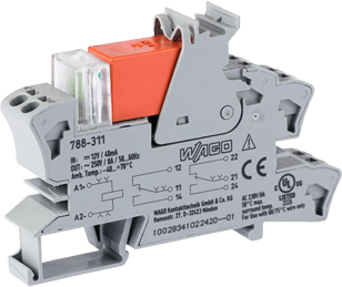 [788-311] Módulo Relé / 12V DC / 8A / 2 Inversores / LED Rojo / Push-in CAGE CLAMP® / Montaje Carril DIN / IP20 / Gris