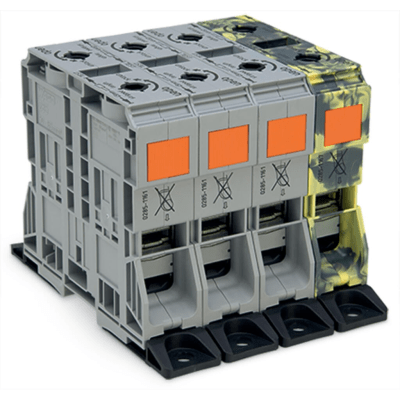 [285-1165] Juego de Bornes Trifásicos, POWER CAGE CLAMP, 10 Puntos de Conexión, 4 Potenciales, Sección 50-185 mm², Multicolor, Con Bridas de Fijación