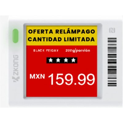 [ZKC15V] Etiqueta Electrónica de Estantería ESL 1.5" / Pantalla EPD Gráfica Matriz de Puntos 152x152 píxeles / 4 Colores (Negro Blanco Rojo Amarillo) / BLE 5.0 con Encriptación AES-128 / Autonomía 3 Años con 4 