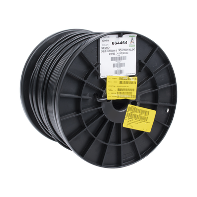 [66-44-64/1000] Bobina de 305 Metros (1000 Pies) Cat5e con Gel para Exterior, Color Negro, para Aplicaciones en Sistemas de Redes de Datos y Cableado Estructurado. Uso Intemperie.