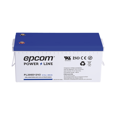 [PL200D12V2] Batería 12 Vcc / 200 Ah / UL / Tecnología AGM-VRLA / Ciclo profundo / Para uso en aplicaciones fotovoltaicas y de emergencia  / Terminales T5