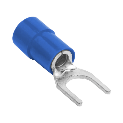 [RB1157] Terminal tipo horquilla ( espada ) aislada / 18 - 14 AWG / Azúl / Paquete de 25 piezas.