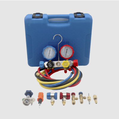 [HBSBZ6] Juego de manómetros para aire acondicionado, herramienta de carga de refrigerante, doble válvula con adaptadores de acoplamiento rápido, manguera de 1.5 metros para refrigerantes : R410A, R32, R134A, R22 