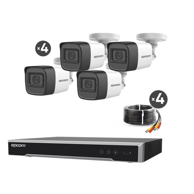 [B50-KIT-MIC] Kit TURBOHD 5 Megapixel / DVR 4 Canales / 4 Cámaras de 5 Megapixel con Micrófono Integrado / 4 Cables 18 Metros / Fuente de Poder Profesional 
