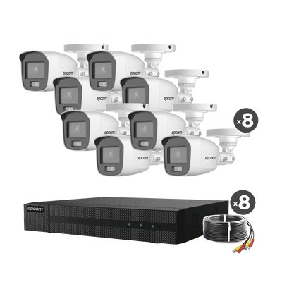 [B8-KIT8-CV/A] Kit TurboHD 1080p / DVR 8 Canales / 8 Cámaras Bala ColorVu con Microfono Integrado / Fuente de Poder / Accesorios de Instalación