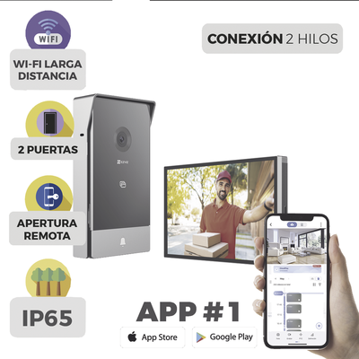 [CS-HP7] Videoportero IP Conexión a 2 Hilos / Con Monitor Wi-Fi para Interior / Frente de Calle  IP65 Uso En Exterior Debe Tener Protección / Cámara 3 Megapíxel / Llamada a la App / Apertura remota  / Apertura de 1 Puerta y un 1 Porton 