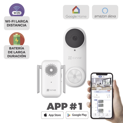 [CS-DB2KIT] Timbre con Cámara Wi-Fi (Doorbell) de Batería Recargable  / Libre de Cables / Uso Exterior Con Protección (IP65) / Cámara 3 Megapíxel / Llamada a la App / Incluye Timbre Para Interior Con Timbres Seleccionables / Ranura 