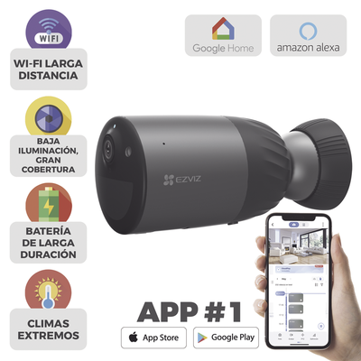 [CS-BC1C] Cámara IP Inalámbrica Con Batería Recargable (Cero Cables) / Colores en Oscuridad / 2 Megapíxel  / Sirena y Estrobo / Alertas de Audio Personalizable / Uso en Exterior / Grabación en la Nube / Almacenamiento Interno