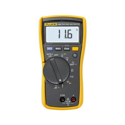 [FLUKE-116] Multímetro Digital para Electricista, con Termómetro Integrado para Aplicaciones HVAC, Uso con Voltaje Máximo de 600 V, Pantalla LED Retroiluminada
