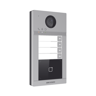 [DS-KV8413-WME1(C)] Videoportero IP 2 Megapixel / Llamada y Apertura Remota desde App Hik-Connect (Requiere monitor )/ PoE / Exterior IP65 + Antivandalico IK08 / 4 Departamento / Apertura con Tarjeta / Soporta 2 Puertas y hasta 6 Monitores
