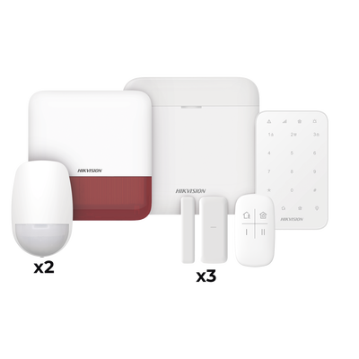 [DS-PWA48-FULL-K(R)] (AX PRO) KIT de Alarma AX PRO / Incluye: 1 Hub / 2 Sensores PIR / 3 Contactos Magnéticos mini / 1 Control Remoto / 1 Sirena Estrobo en color Rojo Inalámbrica Exterior /1 Teclado Inalámbrico / Wi-Fi / Compatible con Hik-Connect P2P