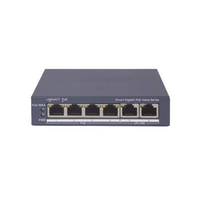 [DS-3E1506P-EI/M] Switch Gigabit PoE+ / Administrable / 4 Puertos 1000 Mbps PoE+ / 2 Puertos 1000 Mbps Uplink / Configuración Nube Hik-PartnerPro / Modo Extendido hasta 300 Metros / 45 Watts