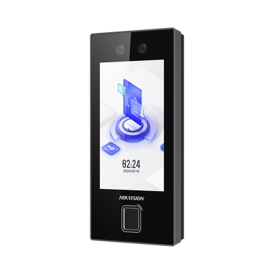 [DS-K1T344MBFWX-E1] Terminal Facial Min Moe con LECTOR DE HUELLAS y Tarjetas MIFARE / 3000 Rostros / 3000 Huellas / Pantalla 4.5" / Administrable en la Nube con Hik-Connect Teams  / Exterior IP65  / PoE / WiFi / HIK-IA / SIP Estandar