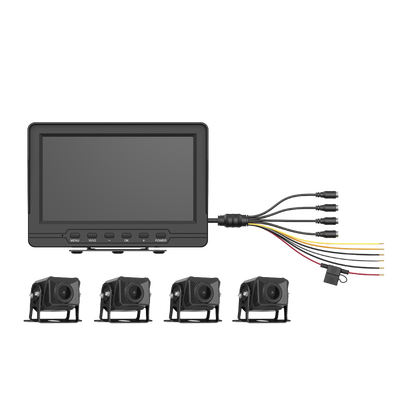 [AE-VD2501A-A] Sistema de Monitoreo Local / 4 Cámaras 1080p para Exterior (IP68) y Pantalla LCD de 7" a Color / Memoria Micro SD de 64 GB (Expandible a 512 GB) / Soporta Cambio de Cámara al Dar Reversa al Vehiculo / Accesorios de Instalación