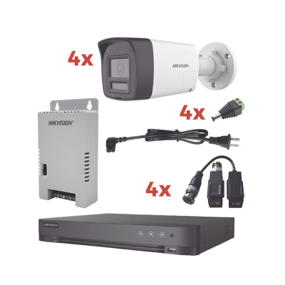 [KH-1080P-4B-TWA] Kit Audio Bidireccional TurboHD 1080p / DVR 4 Canales / 4 Cámaras Bala (Exterior) con Bocina y Microfóno Integrado / 1 Fuente de Poder / Accesorios