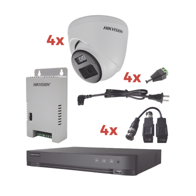 [KH-1080P-4E-TWA] Kit Audio Bidireccional TurboHD 1080p / DVR 4 Canales / 4 Cámaras Eyeball (Exterior) con Bocina y Microfóno Integrado / 1 Fuente de Poder / Accesorios