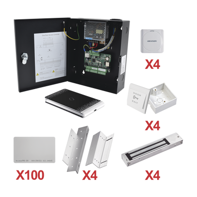 [KIT-TARJETA-04] Kit de Control de Acceso con TARJETA para 4 Puertas  / TODO INCLUIDO / Software IVMS4200 incluido