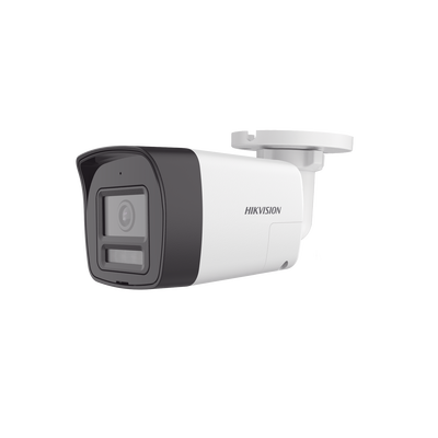 [DS-2CE16U0T-LTS] [Audio Bidireccional + Dual Light + ColorVu] Bala TURBOHD 4K (8 Megapixel) / Lente 2.8 mm / 30 mts IR EXIR + 20 mts Luz Blanca / Micrófono y Bocina Integrado / Exterior IP67 / Metal / dWDR