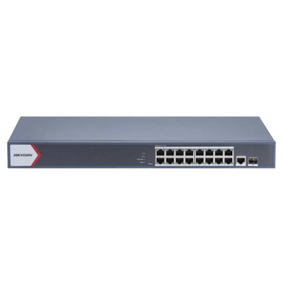 [DS-3E1518P-EI/M] Switch Gigabit PoE+ / Monitoreable / 16 Puertos 1000 Mbps PoE+ / 1 Puerto 1000 Mbps de Uplink / 1 Puerto SFP /  Configuración Nube desde Hik-PartnerPro / Modo Extendido hasta 300 Metros / 130 Watts