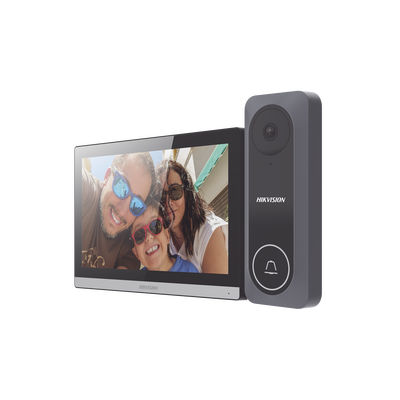 [DS-KIS312-P] Kit de Videoportero Hibrido TurboHD con Pantalla LCD touch de 7" Wi-Fi / Frente de Calle para Exterior de Policarbonato / 720p (1 Megapíxel )130° de Visión (Gran Angular) / Llamada a App Hik-Connect