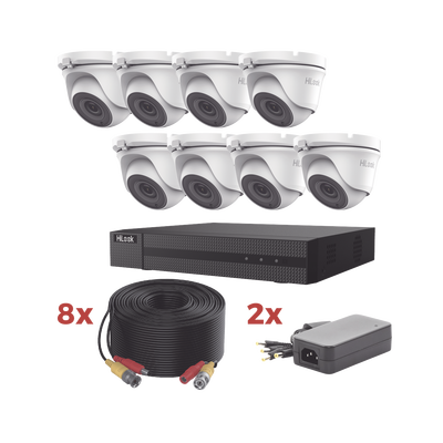 [HL1080P8E] Kit TurboHD / DVR 8 Canales 1080p Lite / 8 Cámaras turret 1080p metalicas / 8 cables de 20 metros / 2 fuentes de 4 canales