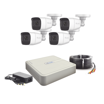 [HL1080PS(C)] (MICRÓFONO Integrado) Kit TurboHD 1080p Lite / DVR 4 canales / Audio por Coaxitron / 4 Cámaras Bala de Policarbonato con Micrófono Integrado