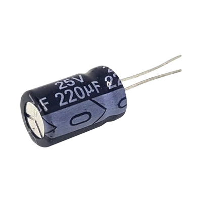 [0220M0025V]  Capacitor Electrolítico Radial de Aluminio, 220 µFd, 25 Vcc, 105 °C, 8 x 11 mm.