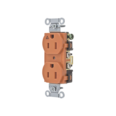[HUB-IG-5252] Contacto Dúplex Conexión a Tierra Aislada/ 15A 125V/ 2 polos 3 Hilos/ Nema 5-15R /Grado Comercial/ Color Naranja.