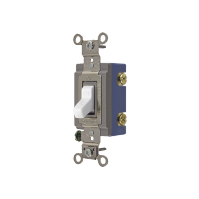 [HUB-HBL-1201-W] Interruptor de Palanca 15 A 120-277 V CA/ Unipolar / Grado Industrial/ Uso Extra Pesado / Cableado Lateral y Posterior / Color Blanco.