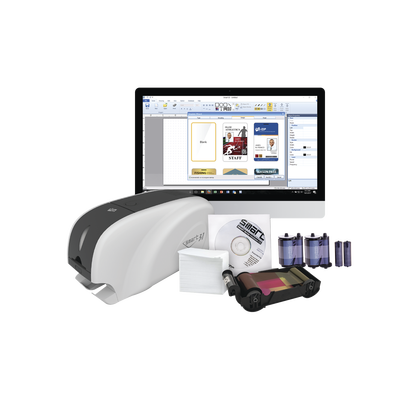 [SMART31-SK] Kit Impresora de tarjetas PVC/ Una Cara /incluye: 2 x Ribbons, 100 Tarjetas PVC, Software, Kit Limpieza, Garantia 3 Años, Mascara de Seguridad UV