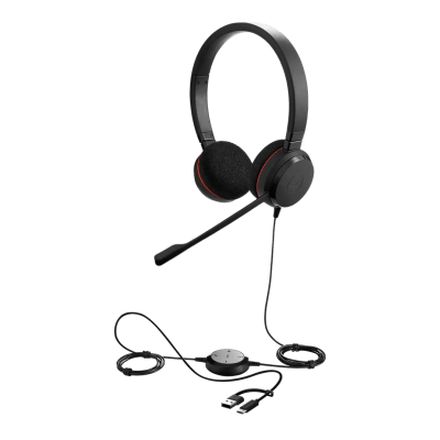 [EVOLVE20-DUO-MS-USB-C/A] Jabra Evolve 20 DUO con Conexión USB C/A, Micrófono con Cancelación de Ruido de Ultima Generación, Configuración Plug and Play (4999-823-169) 