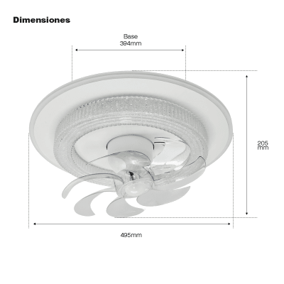 [JLV-028] Ventilador de Techo con Luminario LED de 110 V CA 50/60 Hz /  88 W / 3 Tonos de Luz (6500 - 4 000 - 2 700 K) / Con giro 360° / Diámetro 495 mm / 6 Velocidades / Dimeable.