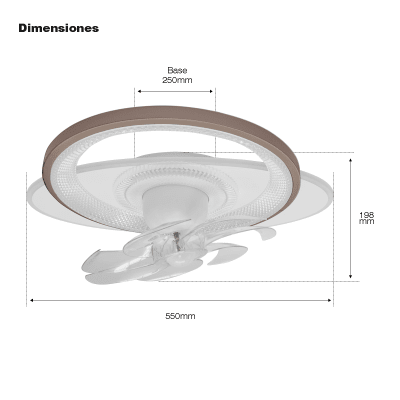 [JLV-016] Ventilador de Techo con Luminario LED de 110 V CA 50/60 Hz /  88 W / 3 Tonos de Luz (6500 - 4 000 - 2 700 K) / Con giro 360° / Diámetro 550 mm / 6 Velocidades / Dimeable.
