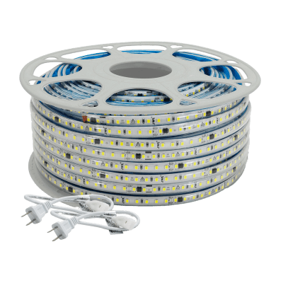 [JLML-2835-07B] Manguera LED Luminosa Blanca de Resina Transparente y Flexible / Para uso Interior o Exterior / Carrete de 50 m/ 110V CA  4.2 A/ 500 W Potencia / T.C.C. 6500 K.