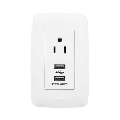 [JTL-B72-70] Contacto Sencillo de 15 A/ 127 V CA y 2 Conectores USB de 5 V CD 2A / Color Blanco.