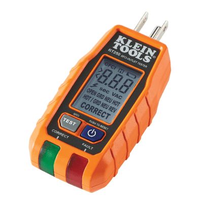 [RT-250] Probador de Tomacorrientes con Interruptor de Falla a Tierra (GFCI) con pantalla LCD.